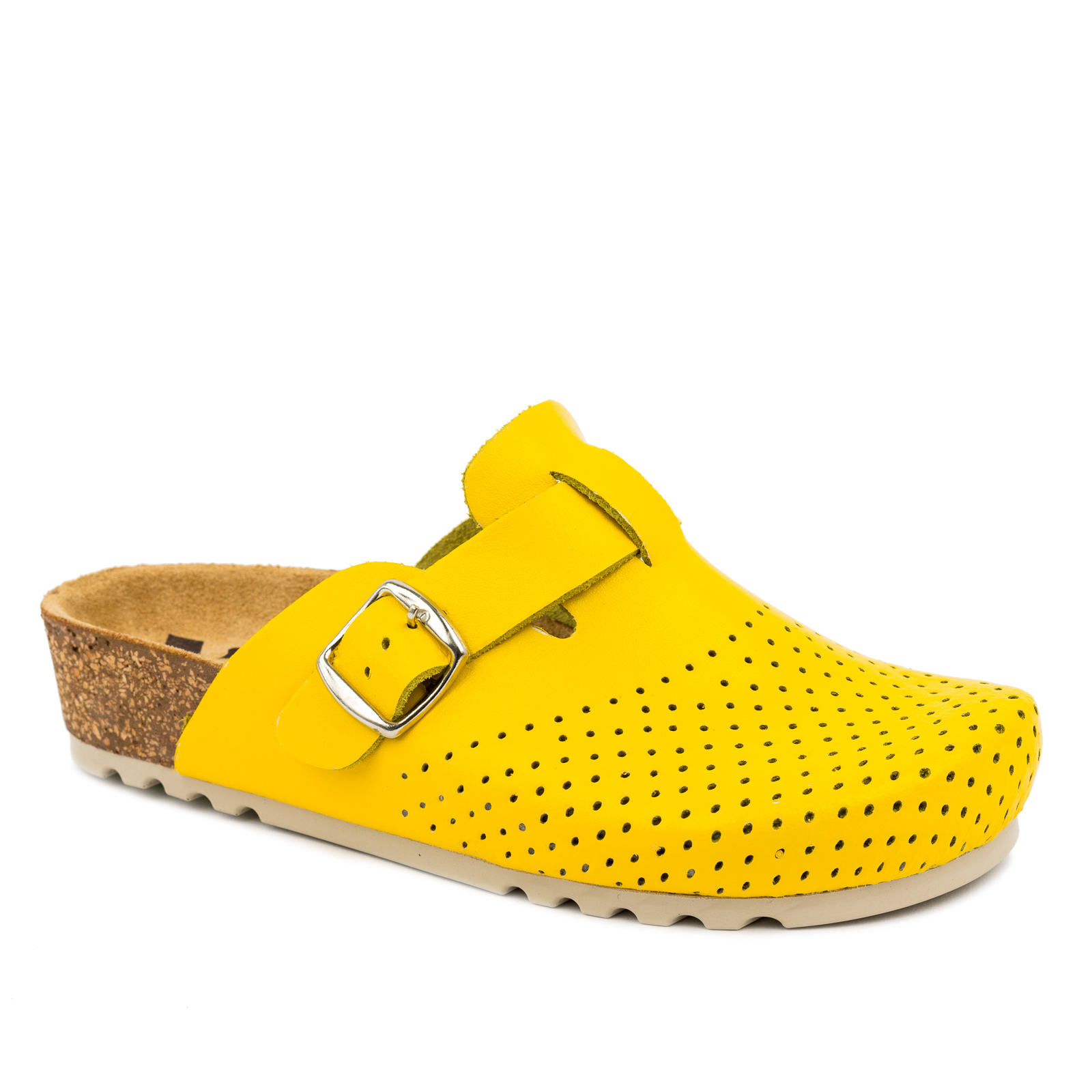 LEATHER ANATOMIC CLOGS WITH VELCRO BAND - YELLOW