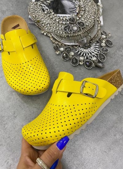 LEATHER ANATOMIC CLOGS WITH VELCRO BAND - YELLOW