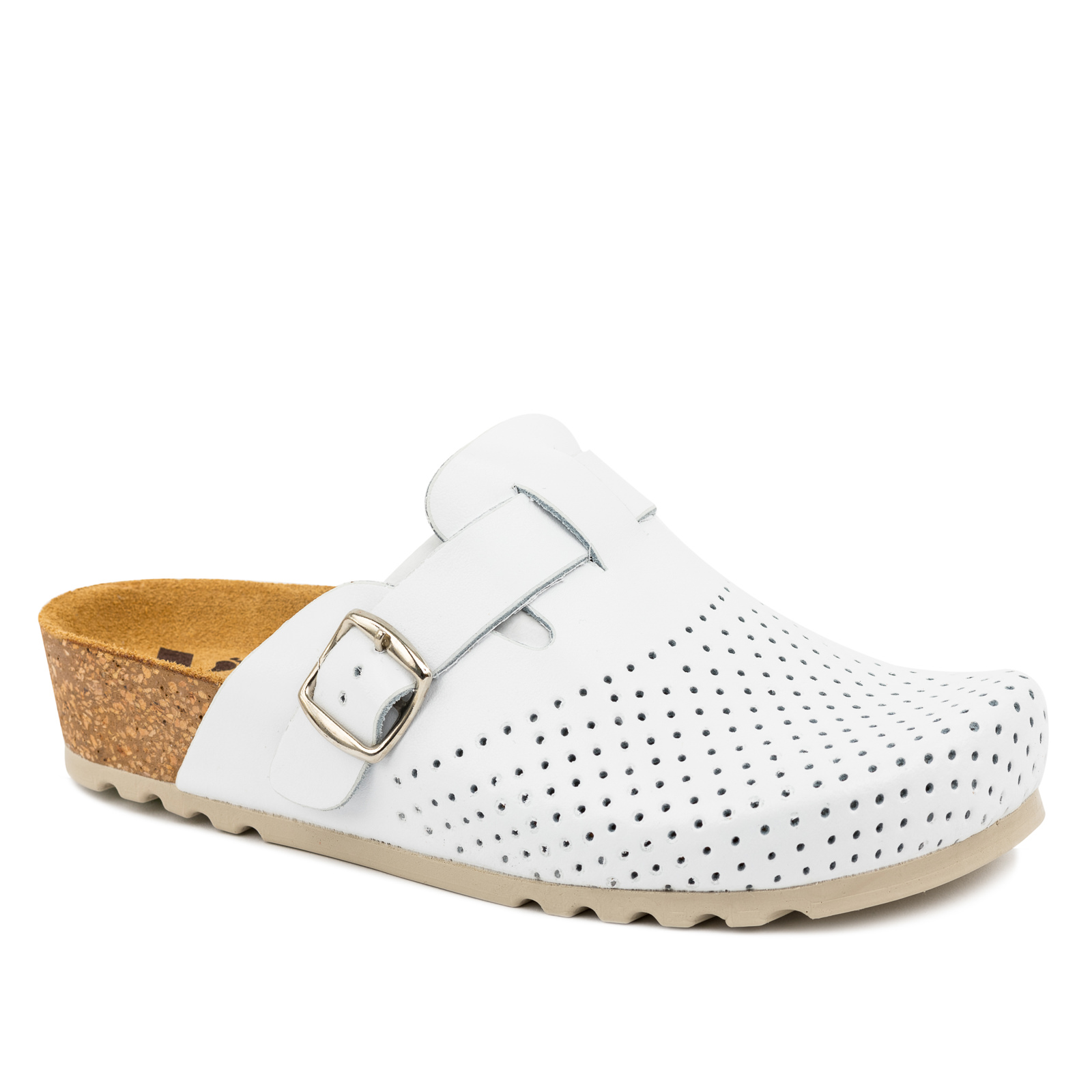 LEATHER ANATOMIC CLOGS WITH BELT - WHITE