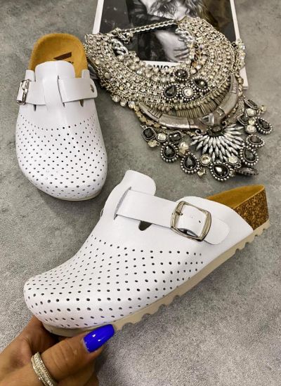 LEATHER ANATOMIC CLOGS WITH BELT - WHITE
