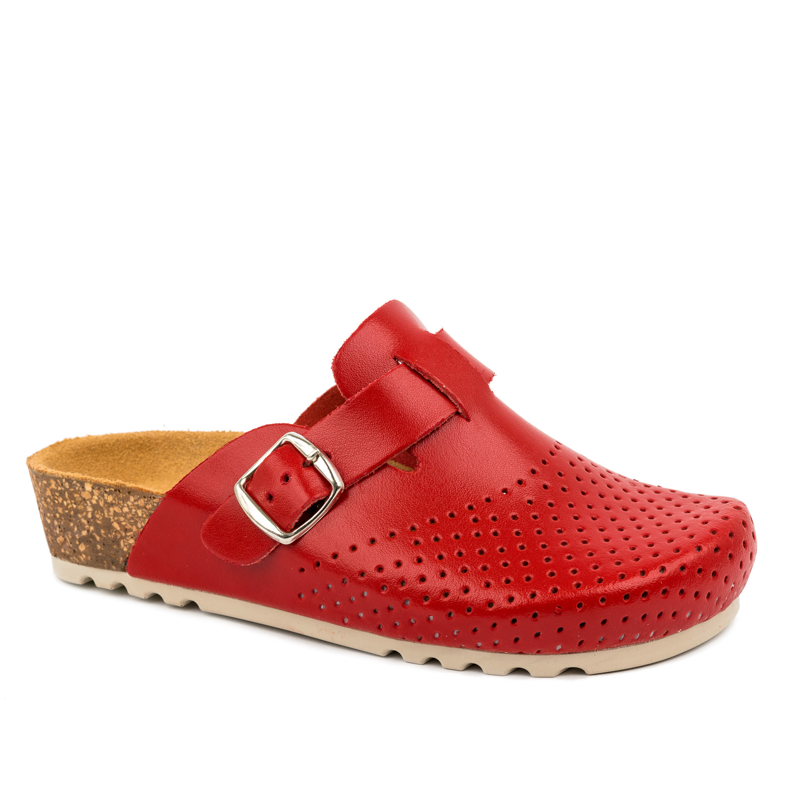 LEATHER ANATOMIC CLOGS WITH BELT - RED