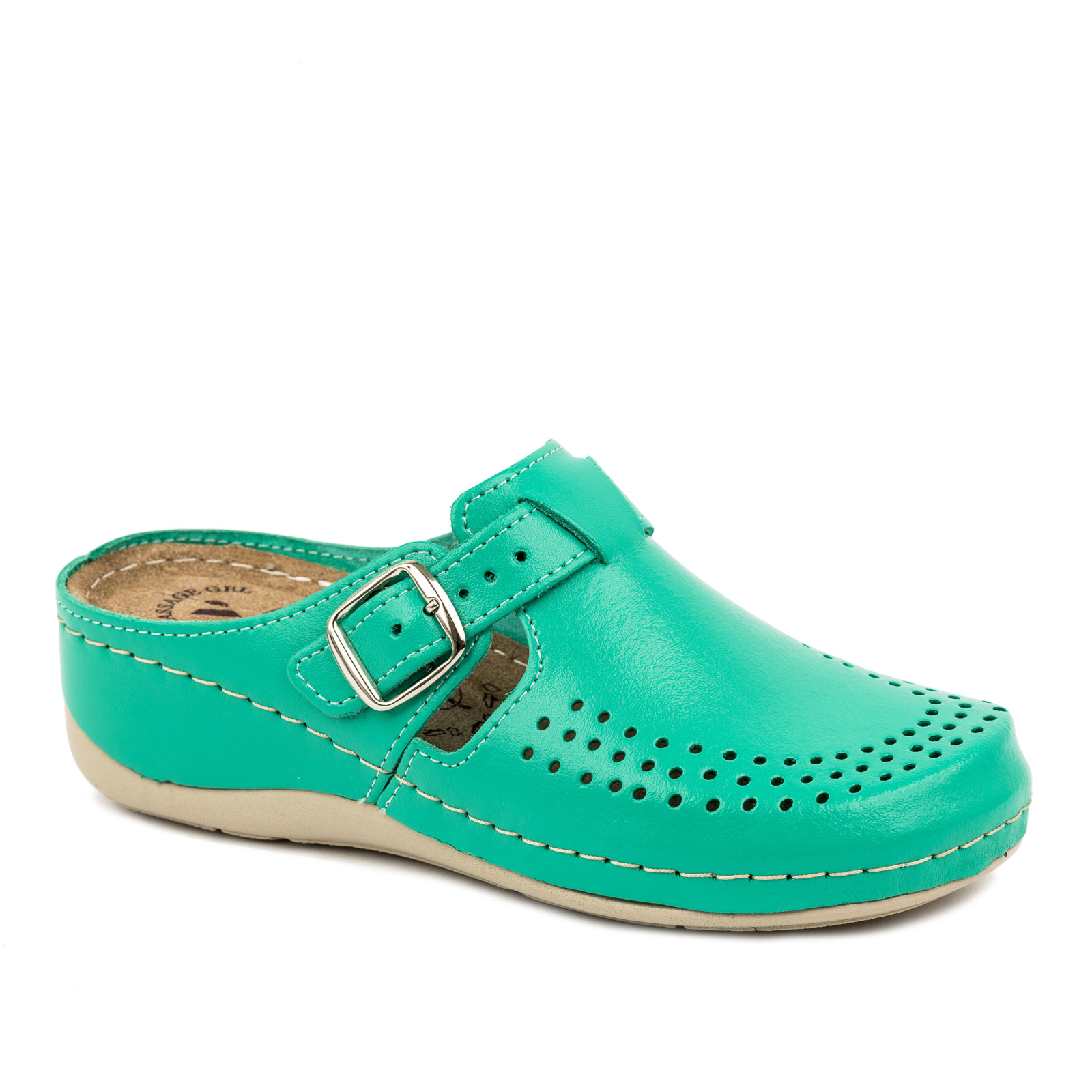 HIGH SOLE ANATOMIC LEATHER CLOGS  - GREEN