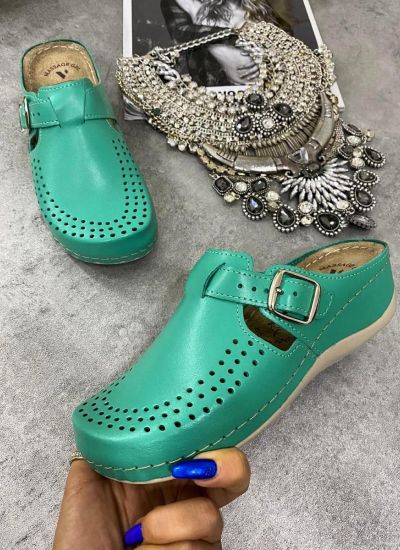 HIGH SOLE ANATOMIC LEATHER CLOGS  - GREEN