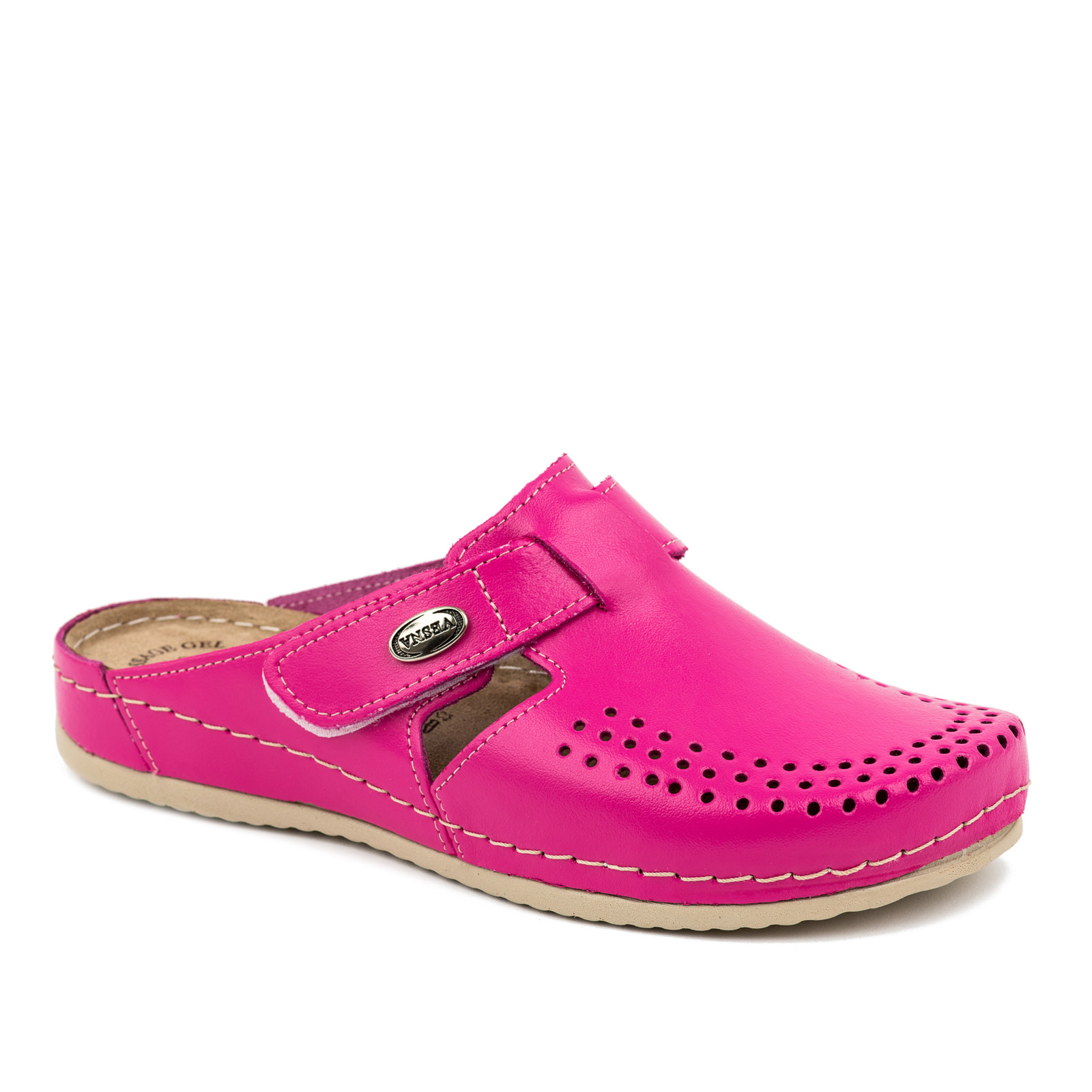 ANATOMIC LEATHER CLOGS WITH VELCRO BAND - PINK