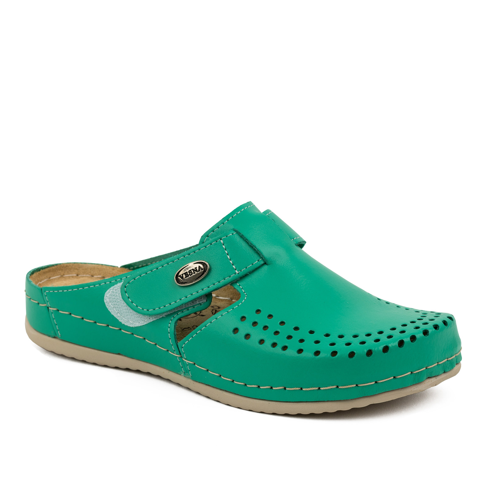 ANATOMIC LEATHER CLOGS WITH VELCRO BAND -GREEN