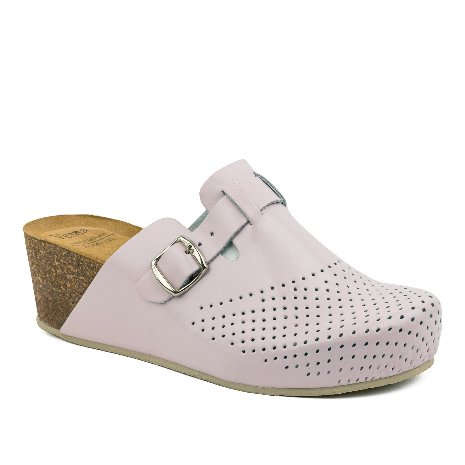 ANATOMIC LEATHER CLOGS WITH BELT AND HIGH SOLE  - ROSE
