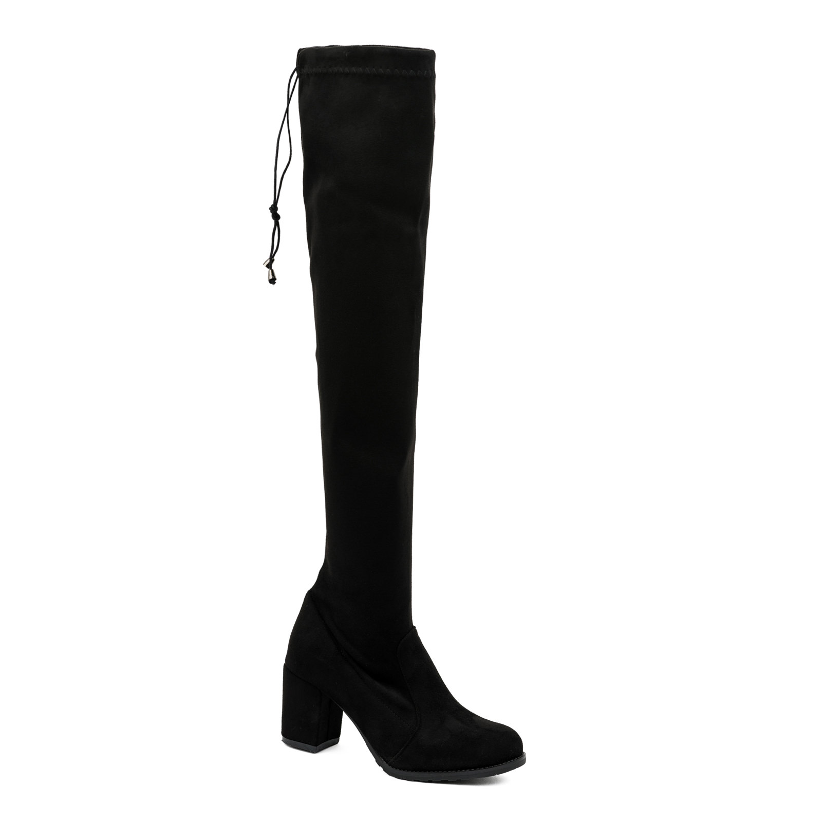 THIGH - HIGH BOOTS WITH CHUNKY HEEL - BLACK