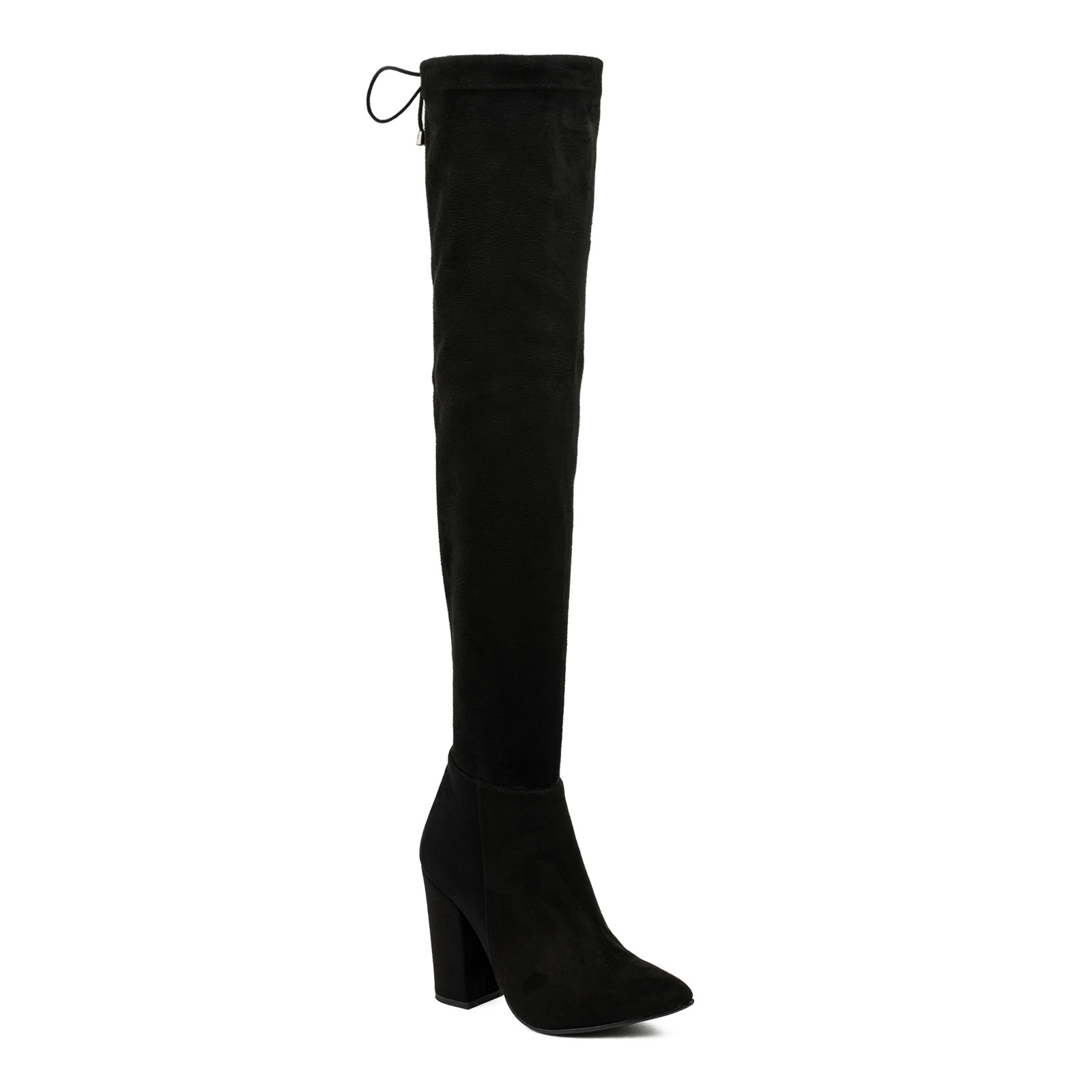 POINTED THIGH - HIGH BOOTS WITH CHUNKY HEEL - BLACK