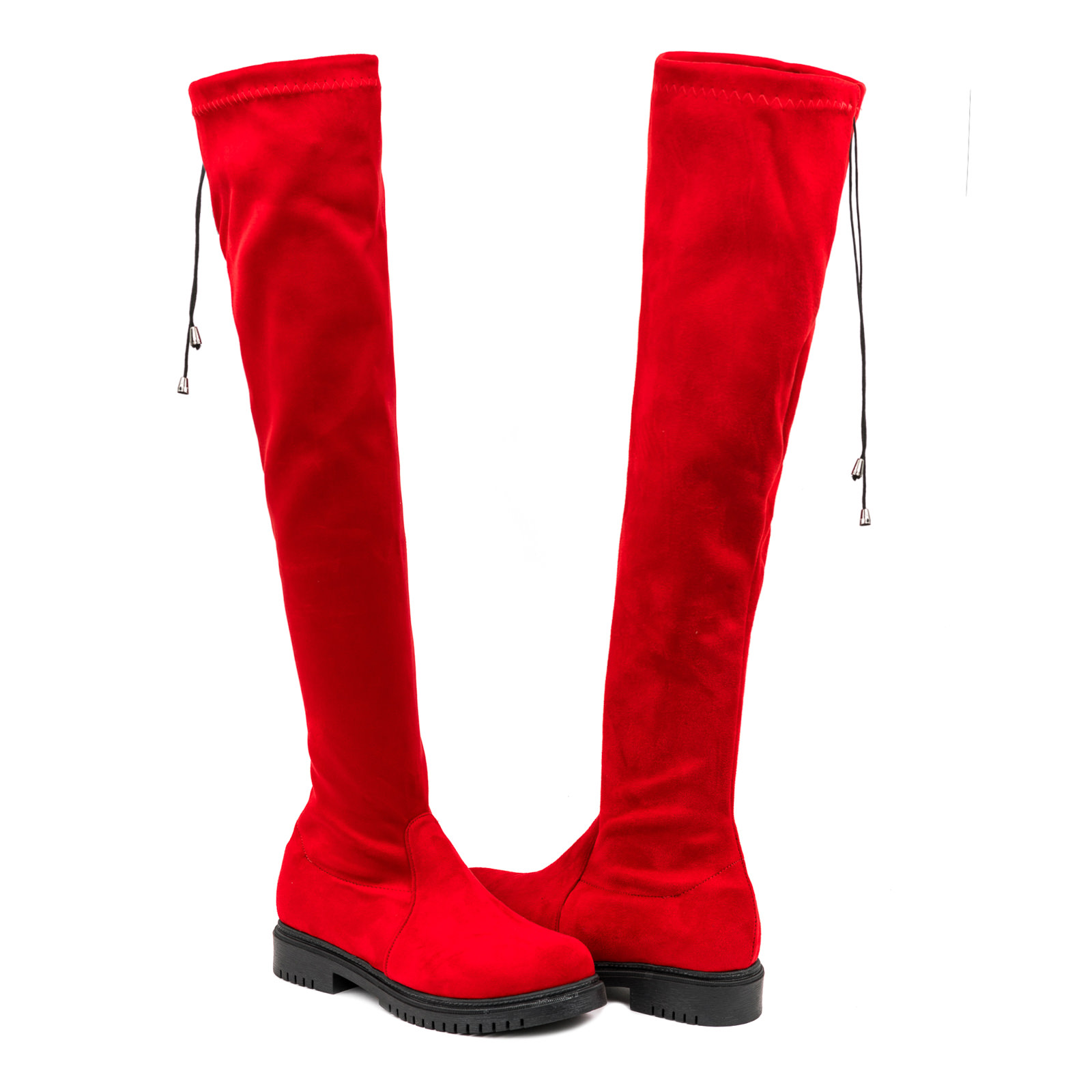 VELOUR  THIGH - HIGH BOOTS - RED