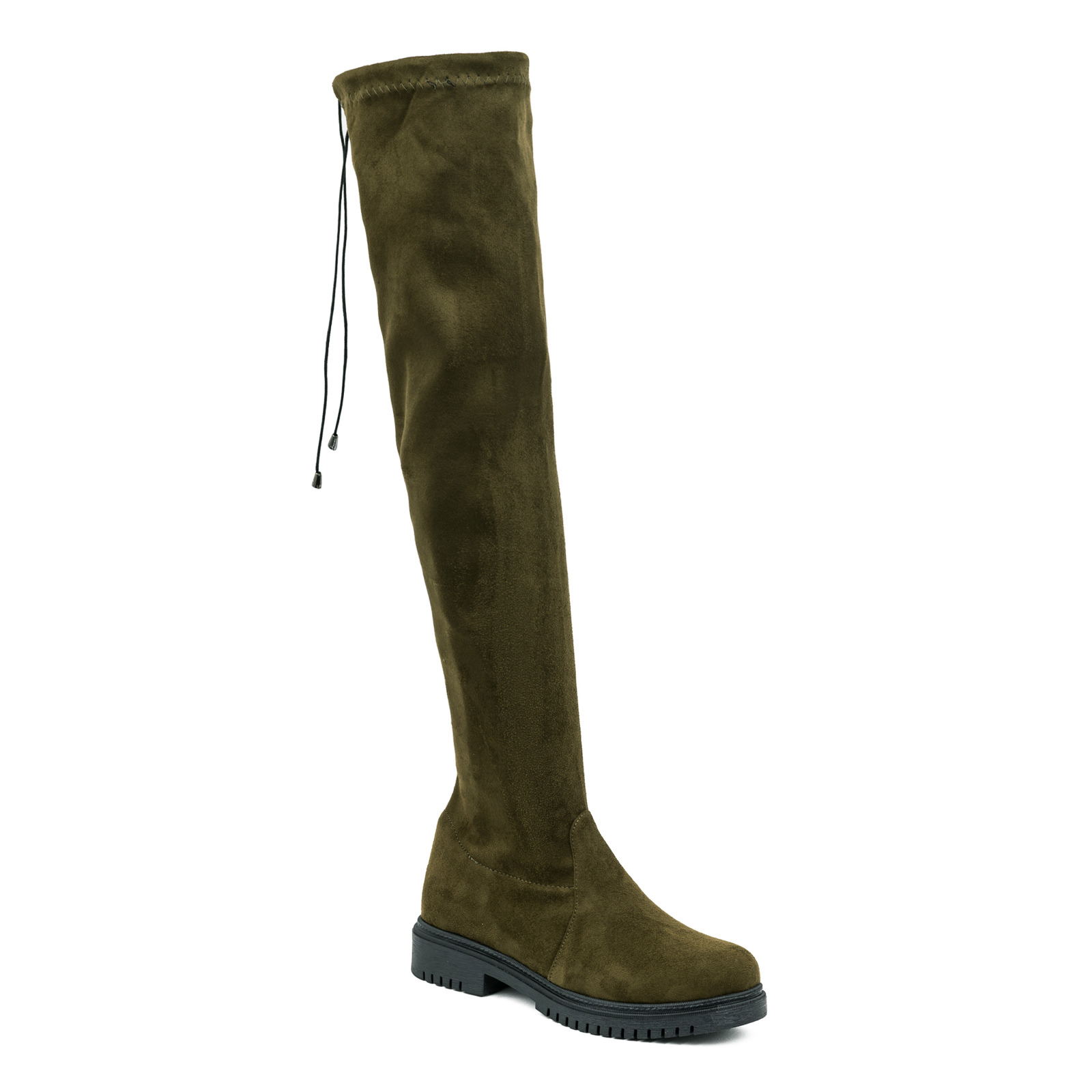VELOUR  THIGH - HIGH BOOTS - OLIVE