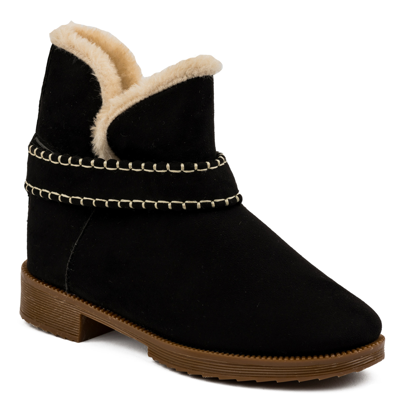 VELOUR SNOW BOOTS WITH FUR - BLACK