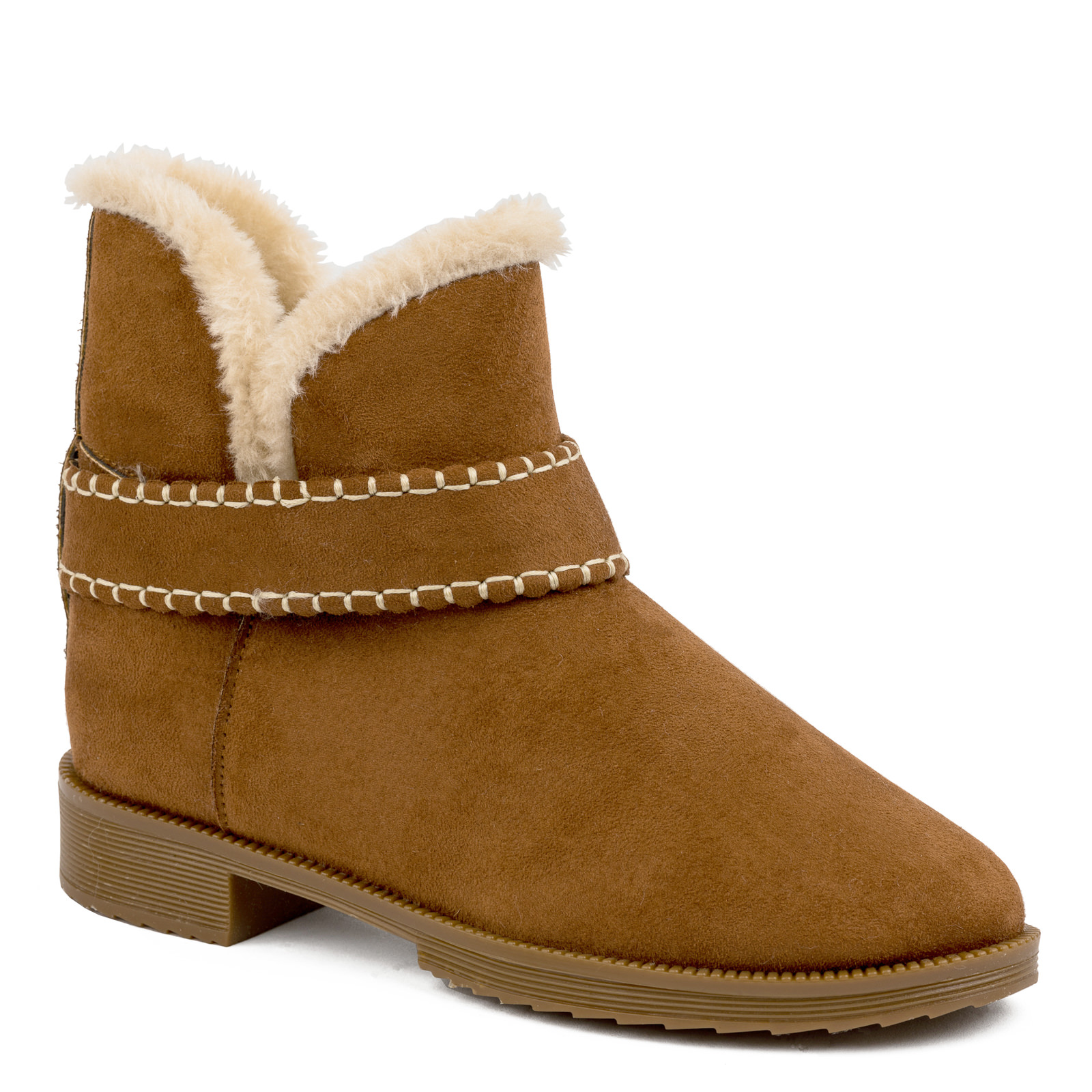VELOUR SNOW BOOTS WITH FUR - CAMEL
