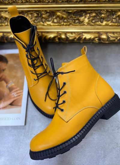 LACE UP ANKLE BOOTS - YELLOW