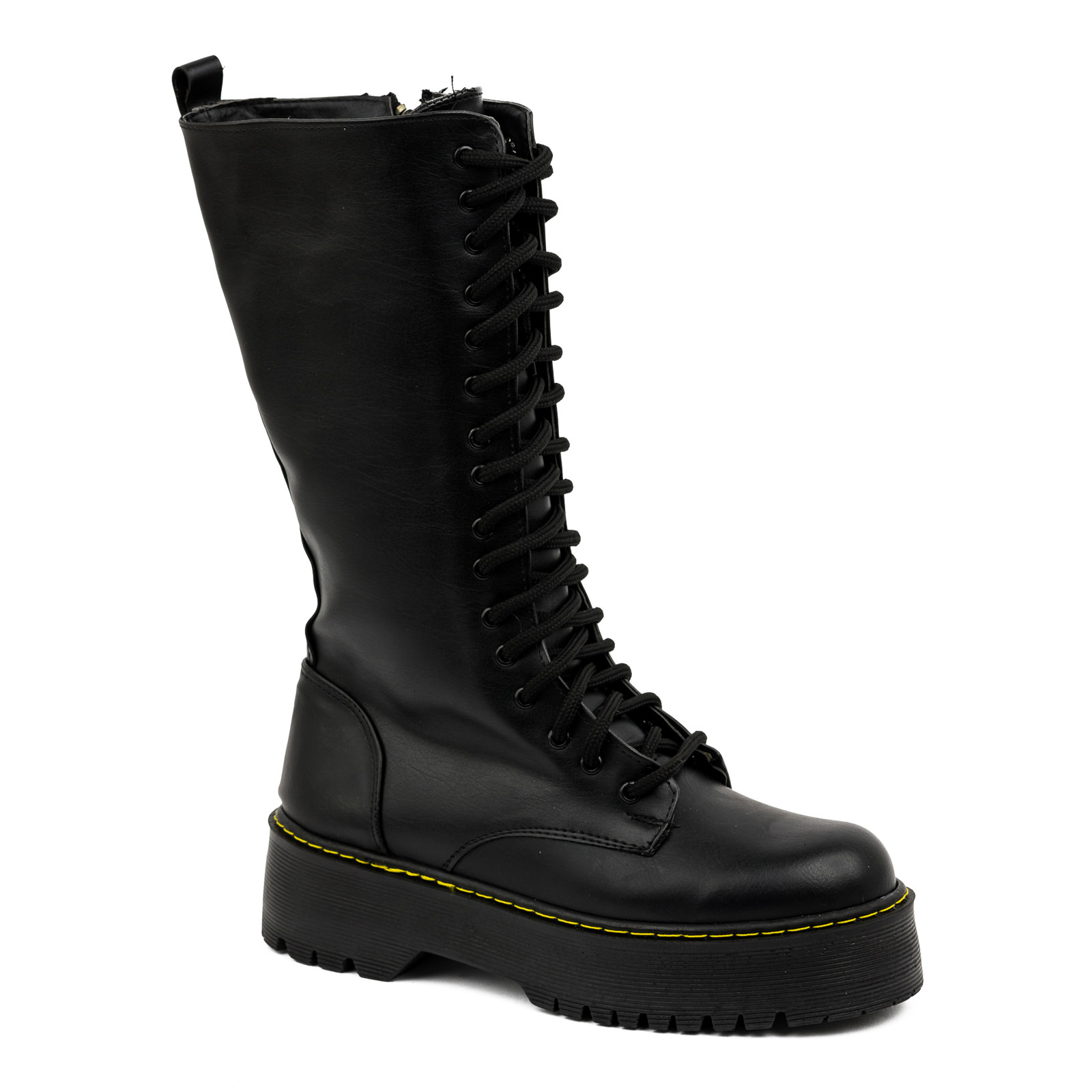 HIGH MARTIN BOOTS WITH YELLOW SEAM  - BLACK