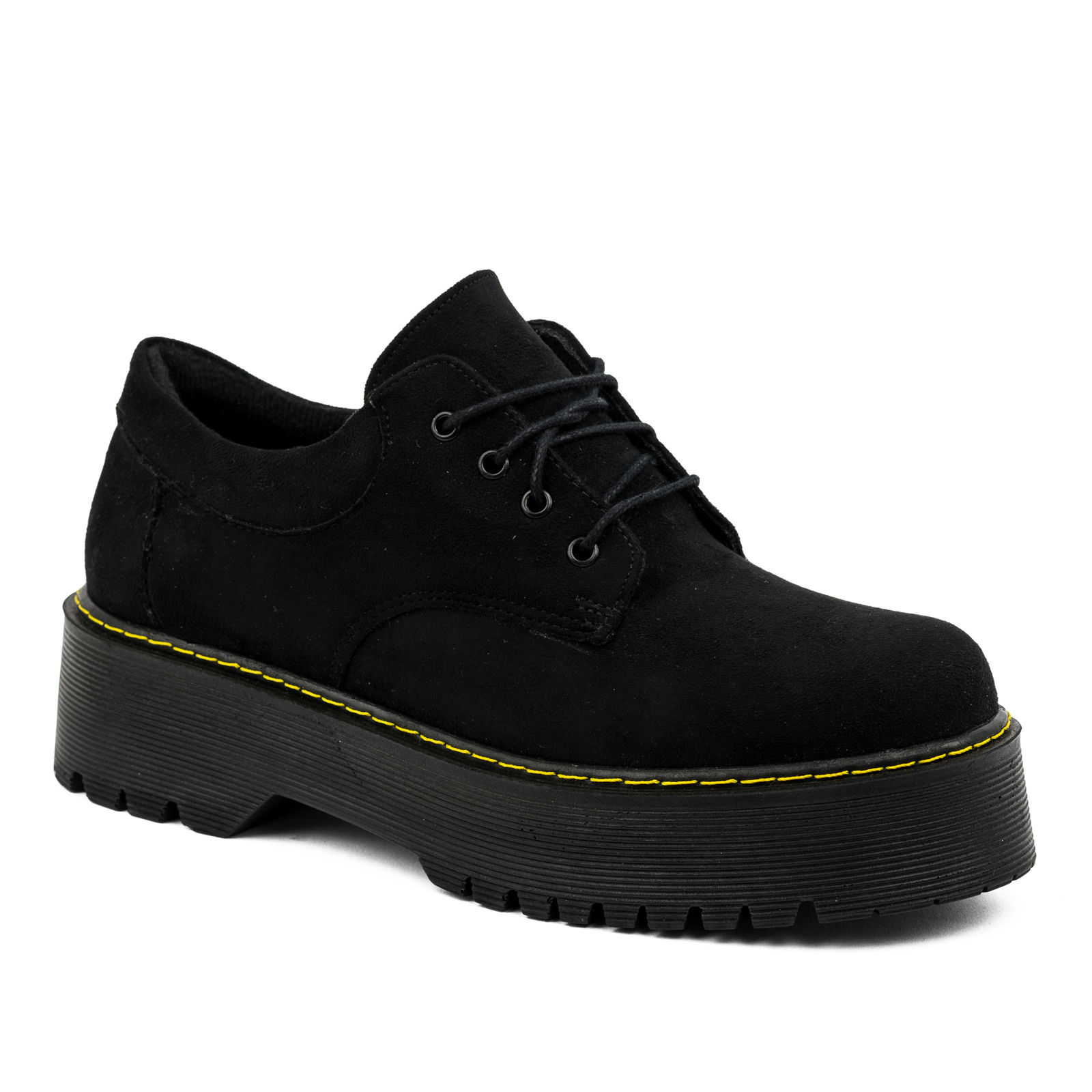 VELOUR OXFORD SHOES WITH YELLOW SEAM - BLACK