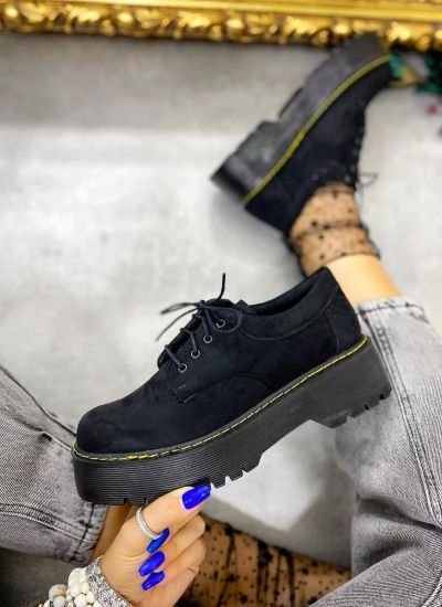 VELOUR OXFORD SHOES WITH YELLOW SEAM - BLACK