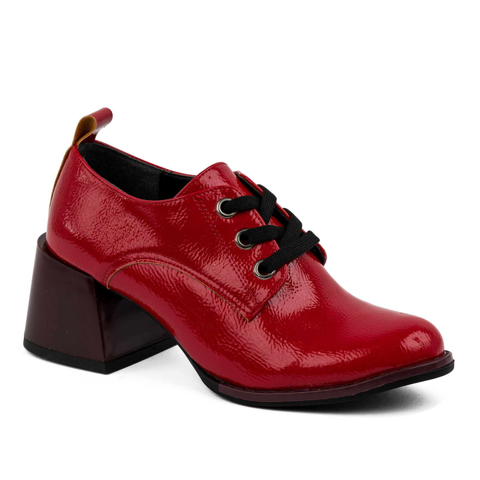 PATENT LACE UP SHOES WITH MAROON HEEL - RED