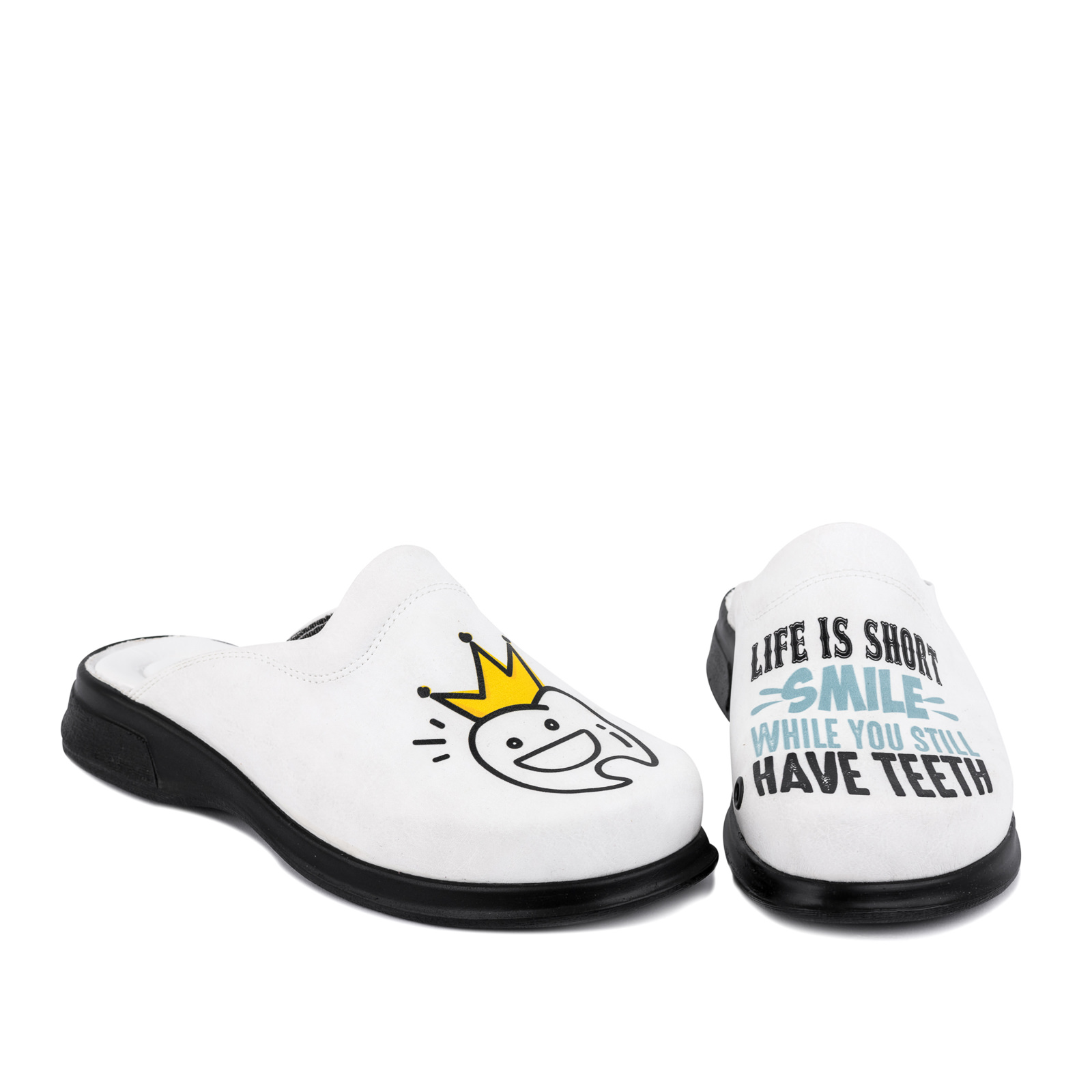 Patterned women clogs A059 - DENTIST - WHITE
