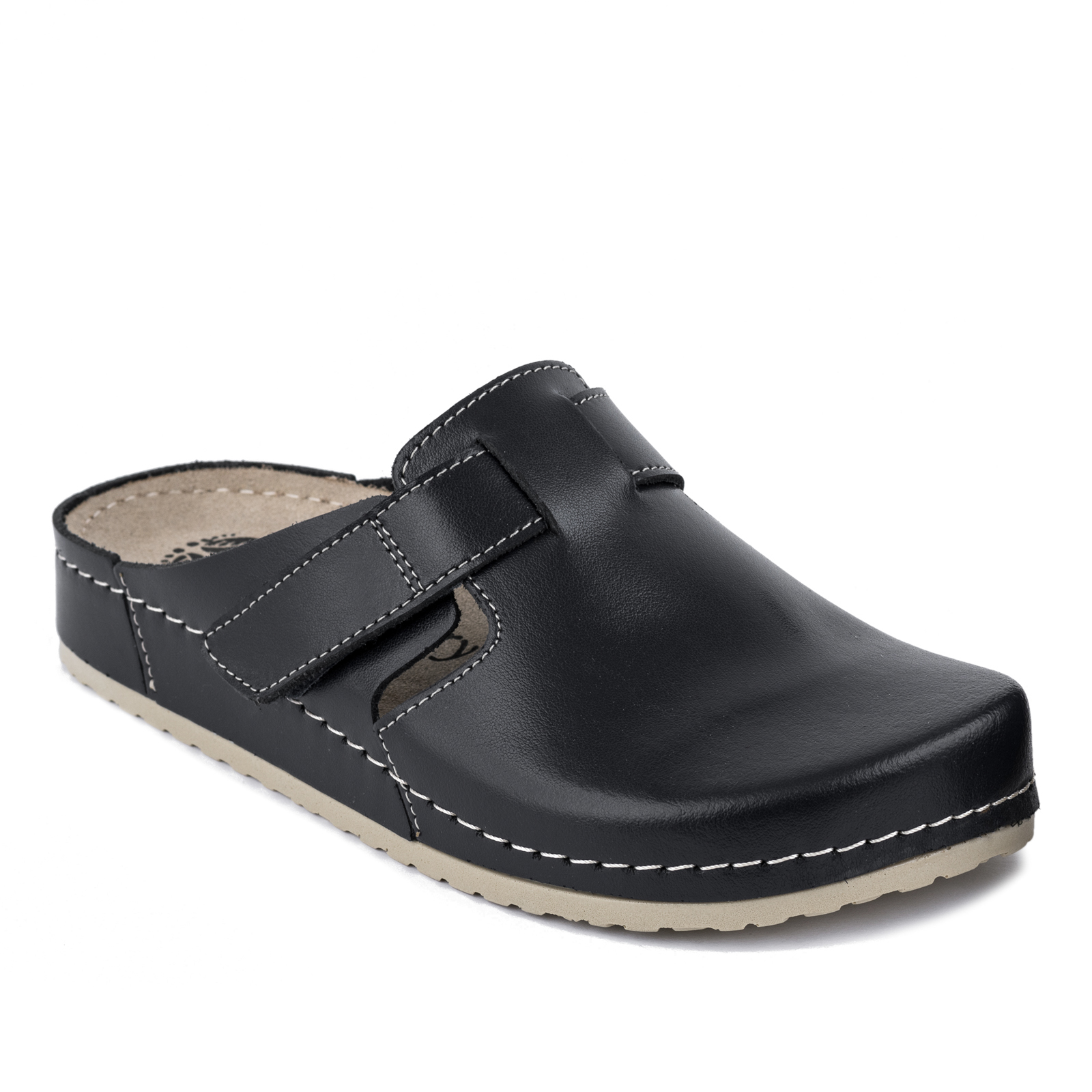 ANATOMIC LEATHER  CLOGS WITH VELCRO BAND - NAVY BLUE