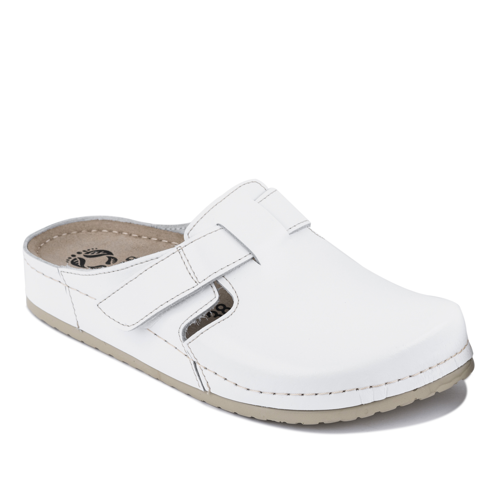 ANATOMIC LEATHER  CLOGS WITH VELCRO BAND - WHITE