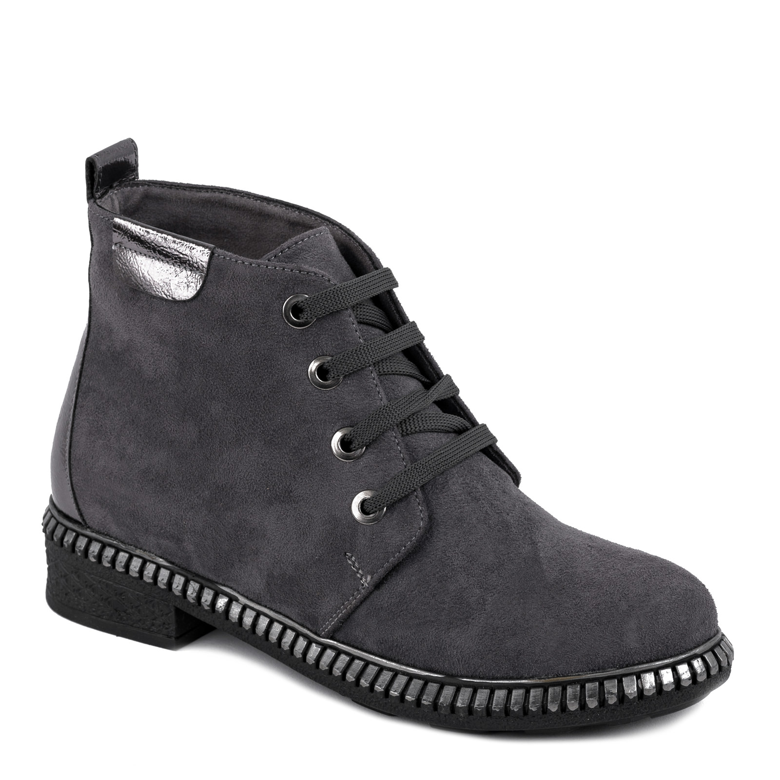 VELOUR LACE UP ANKLE BOOTS -  GRAY
