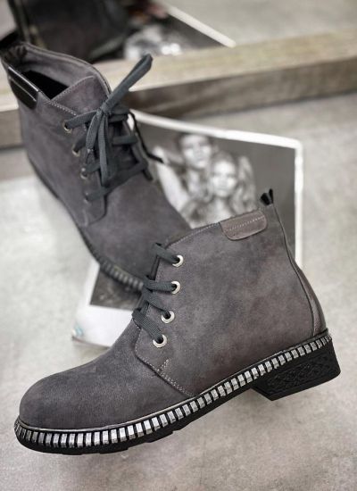 VELOUR LACE UP ANKLE BOOTS -  GRAY