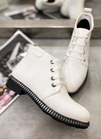 PATENT LACE UP ANKLE BOOTS - WHITE