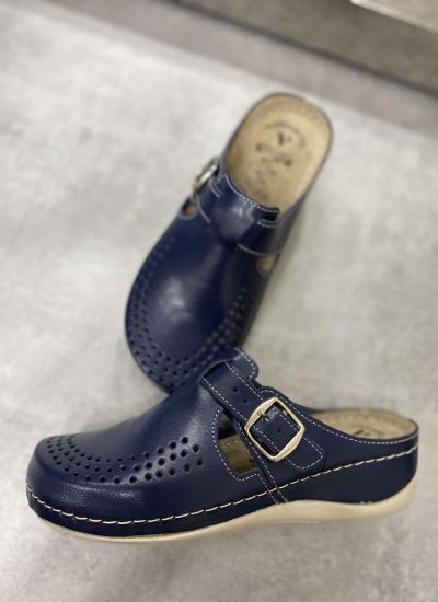 LEATHER ANATOMIC CLOGS WITH HIGH SOLE -  NAVY BLUE