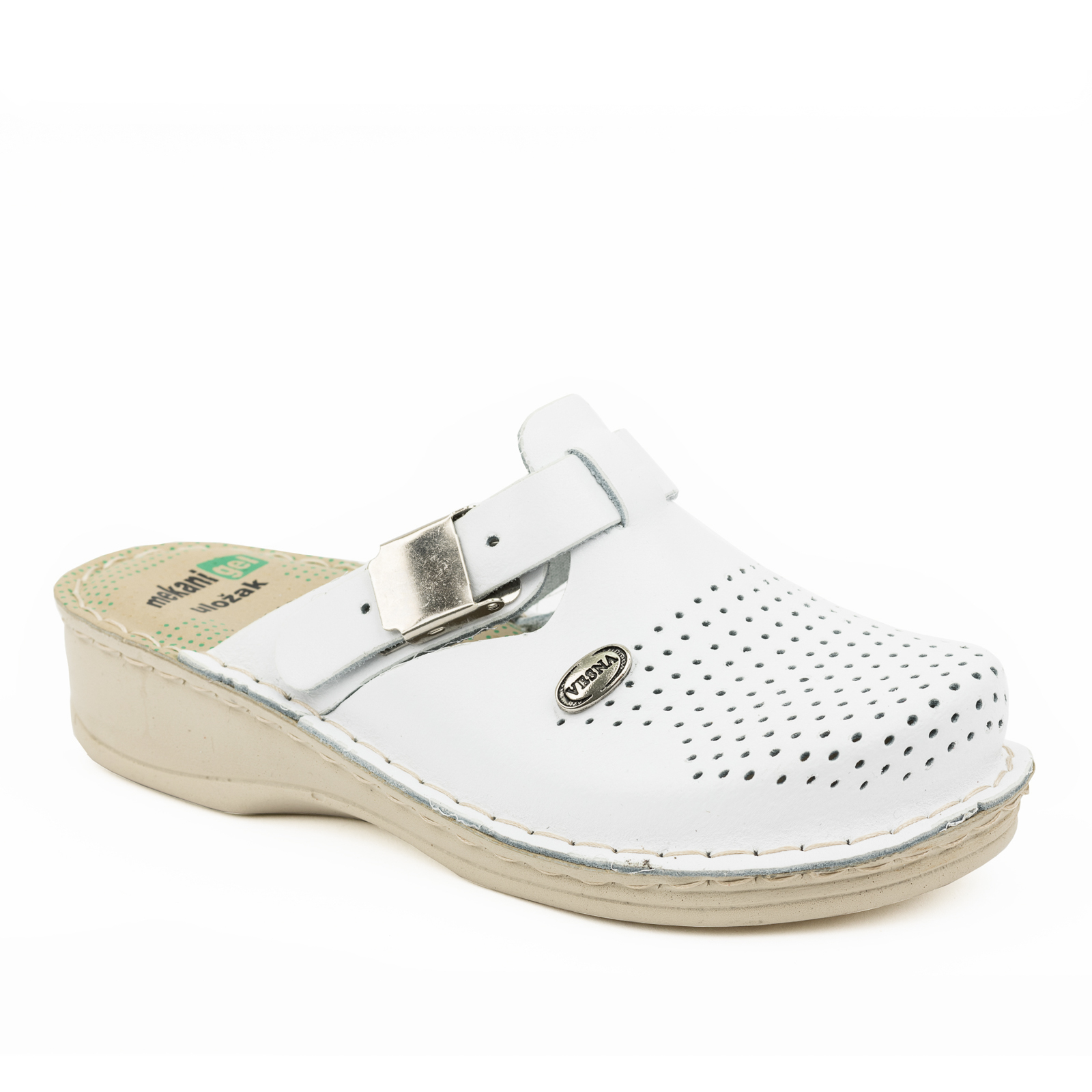 LEATHER CLOGS WITH SOFT- GEL INSERT AND CLIP - WHITE