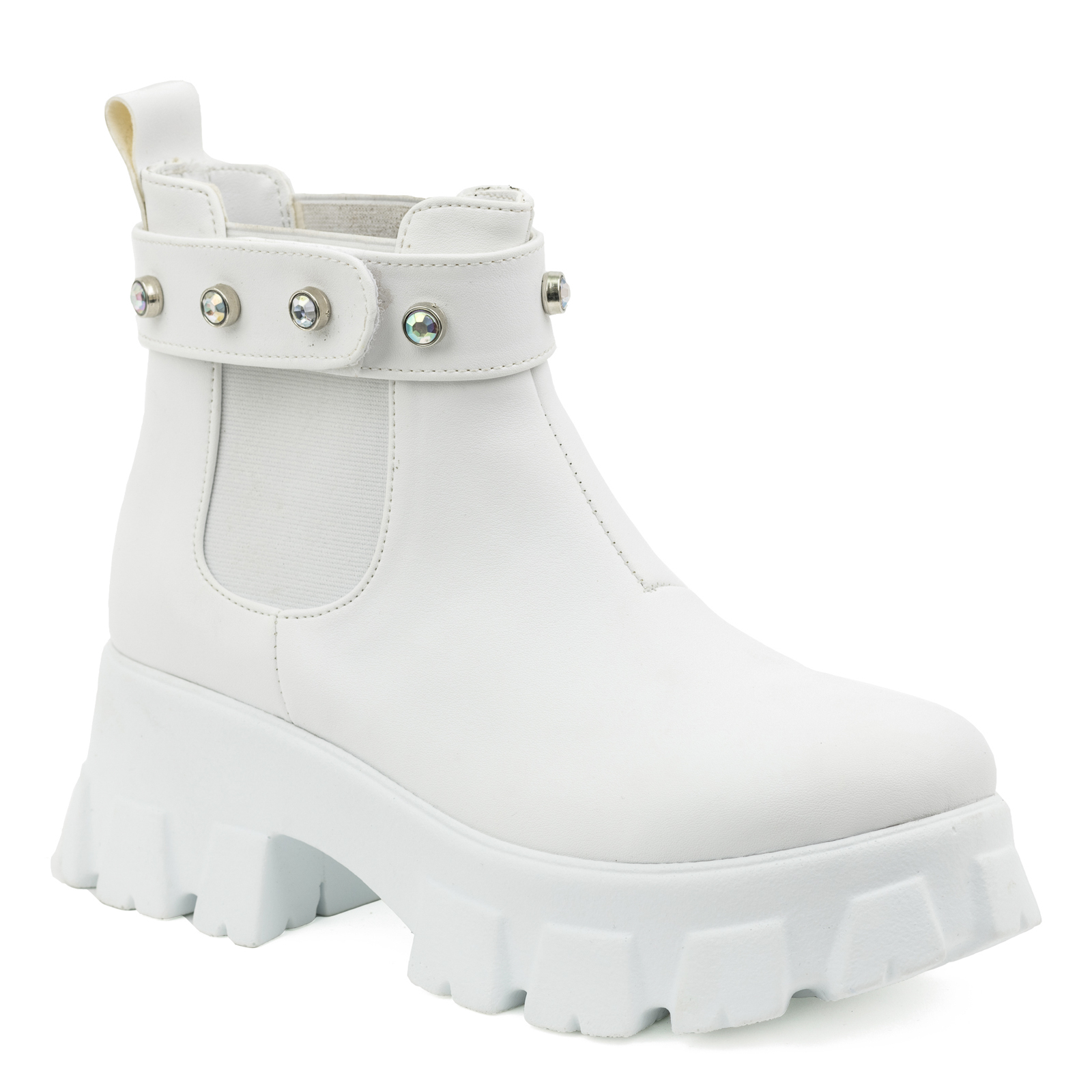 PULL ON MARTIN BOOTS WITH RUBBER AND ZIRCONS -  WHITE