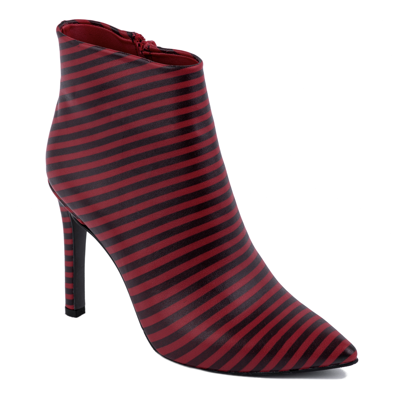STRIPED SPIKE ANKLE BOOTS WITH THIN HEEL - RED/BLACK
