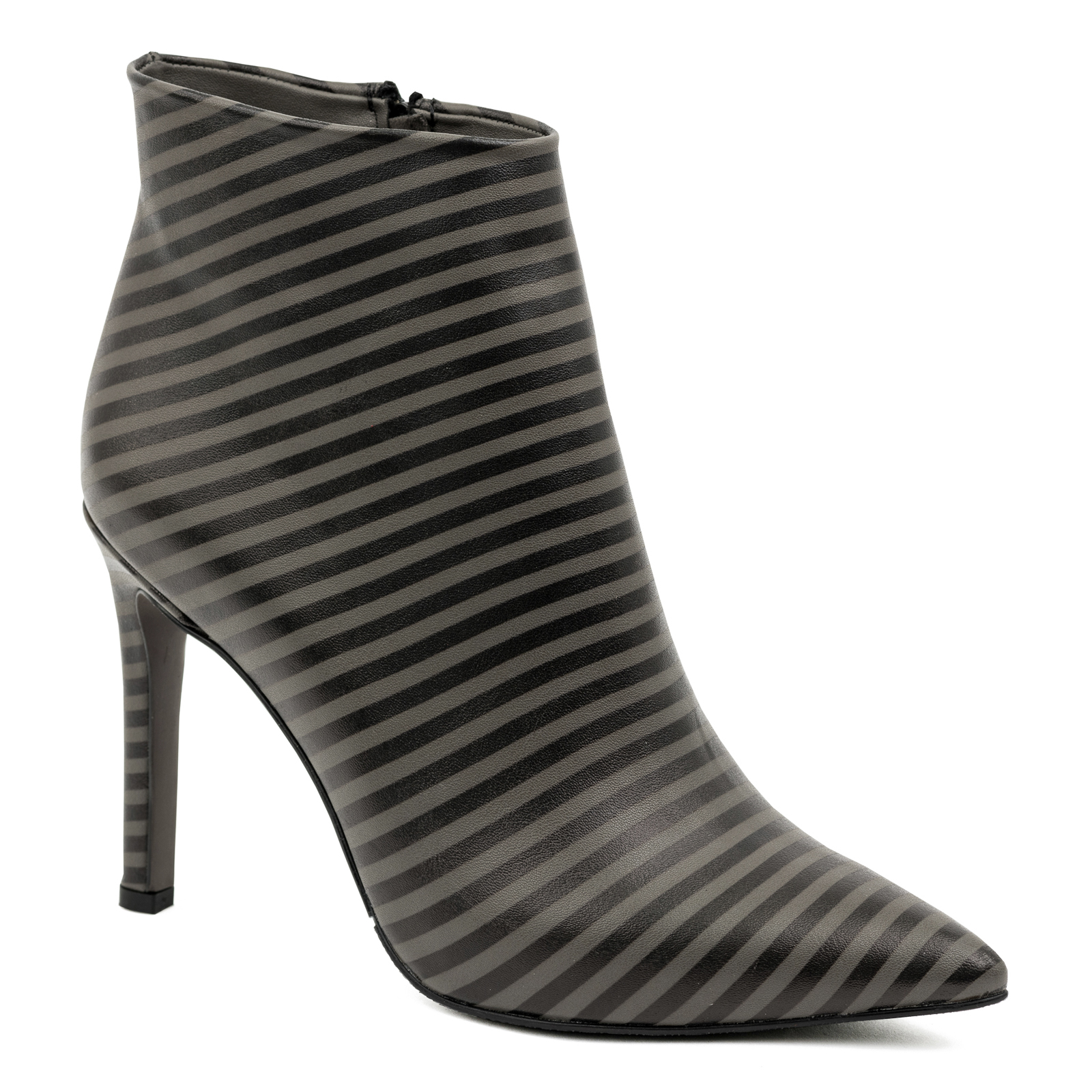 STRIPED SPIKE ANKLE BOOTS WITH THIN HEEL - BLACK/GRAY