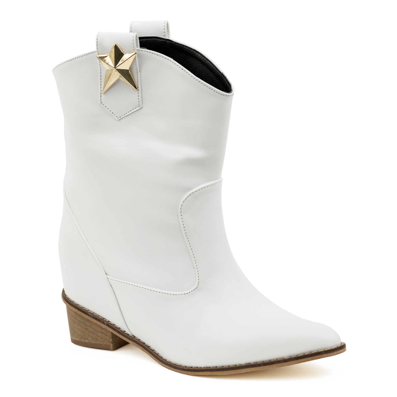 SPIKE COWGIRL BOOTS WITH HIDDEN HEEL - WHITE