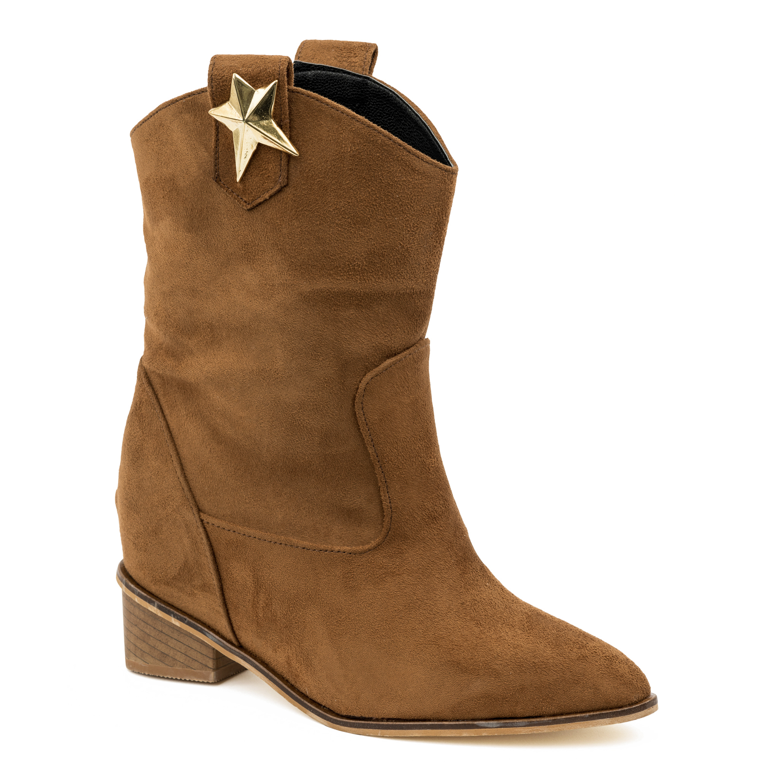 VELOUR SPIKE COWGIRL BOOTS  WITH HIDDEN HEEL  - CAMEL