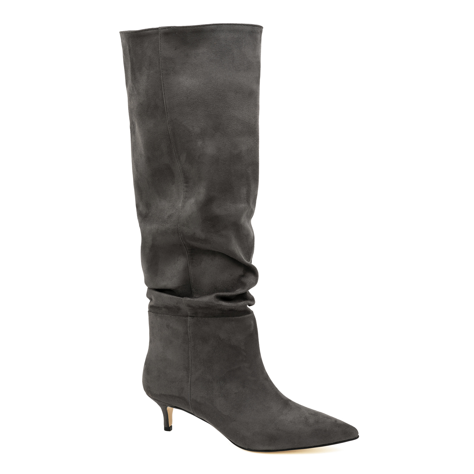 VELOUR WRINKLED SPIKE BOOTS WITH THIN HEEL - GRAY