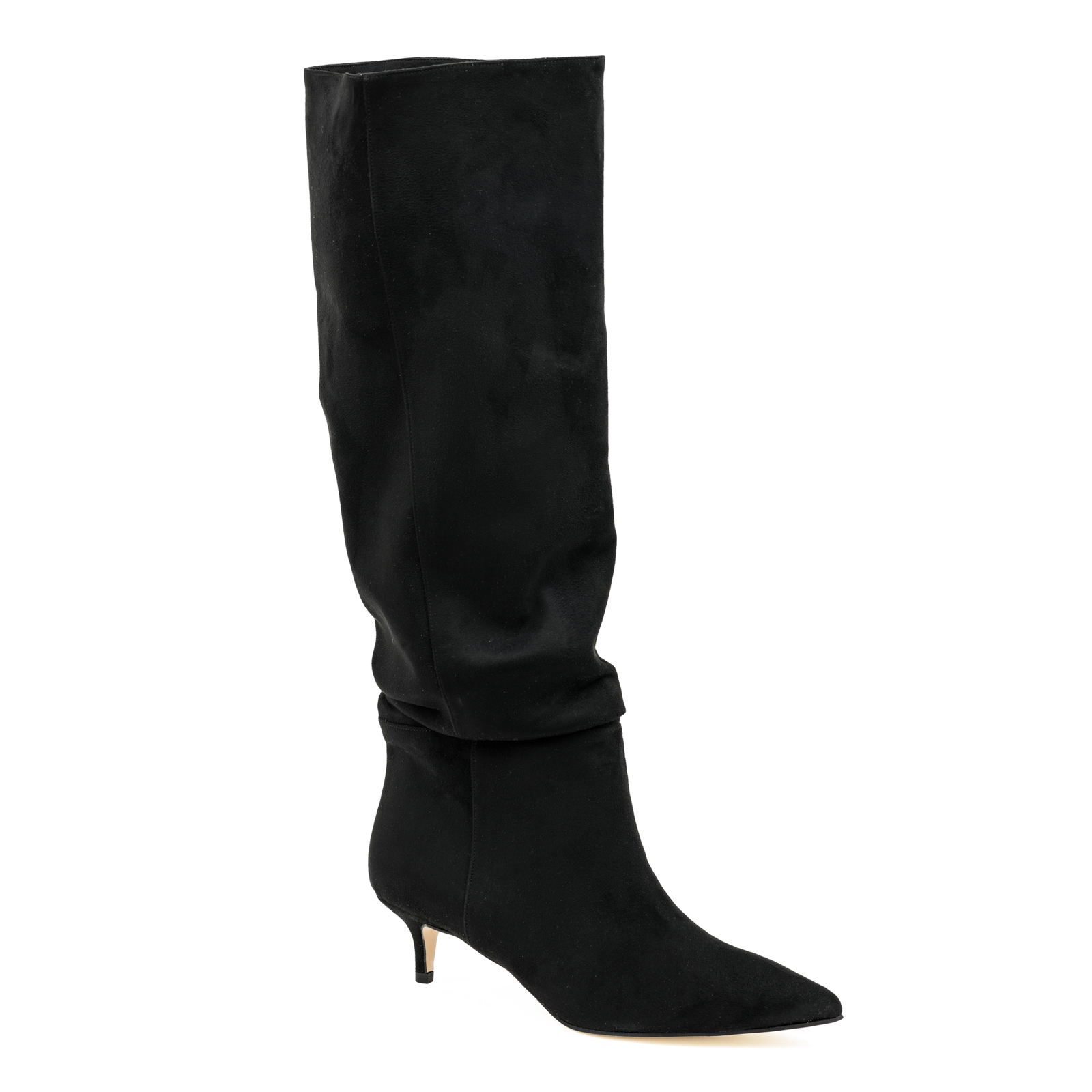VELOUR WRINKLED SPIKE BOOTS WITH THIN HEEL - BLACK