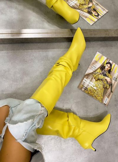 SPIKE WRINKLED BOOTS THIN HEEL - YELLOW