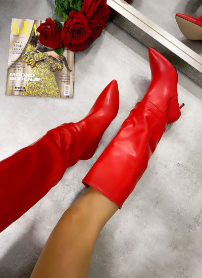SPIKE WRINKLED BOOTS THIN HEEL - RED