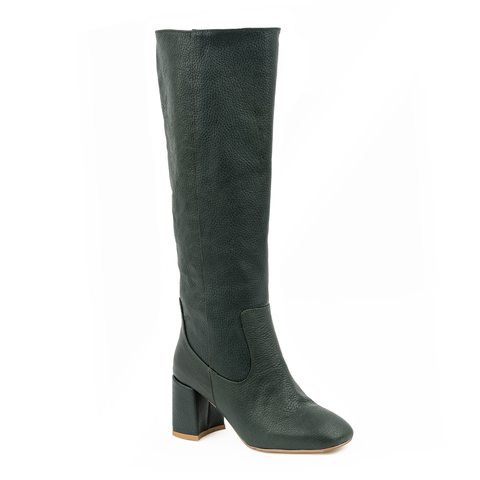 LEATHER HIGH BOOTS WITH BLOCK HEEL - GREEN