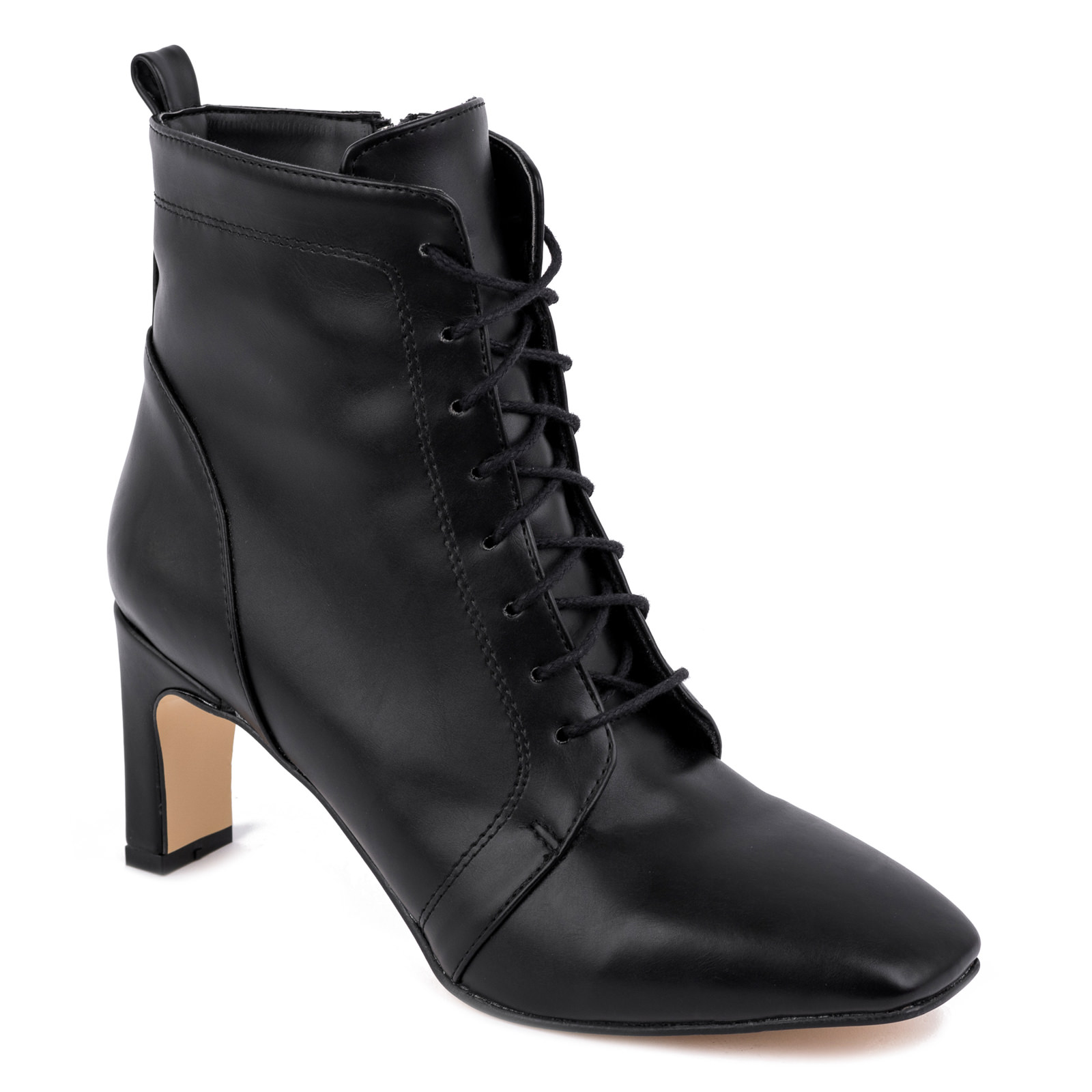 LACE UP ANKLE BOOTS WITH BLOCK HEEL - BLACK