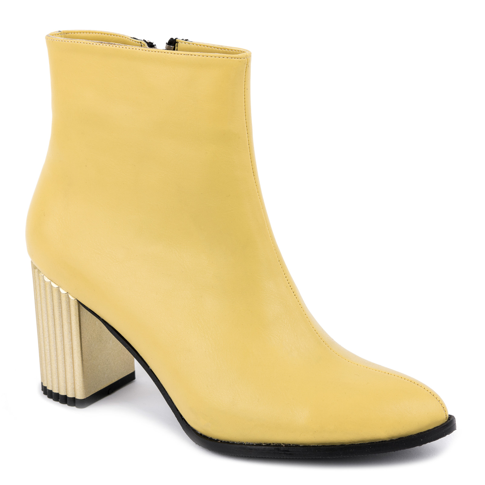 ANKLE BOOTS WITH GOLDEN BLOCK HEEL - YELLOW