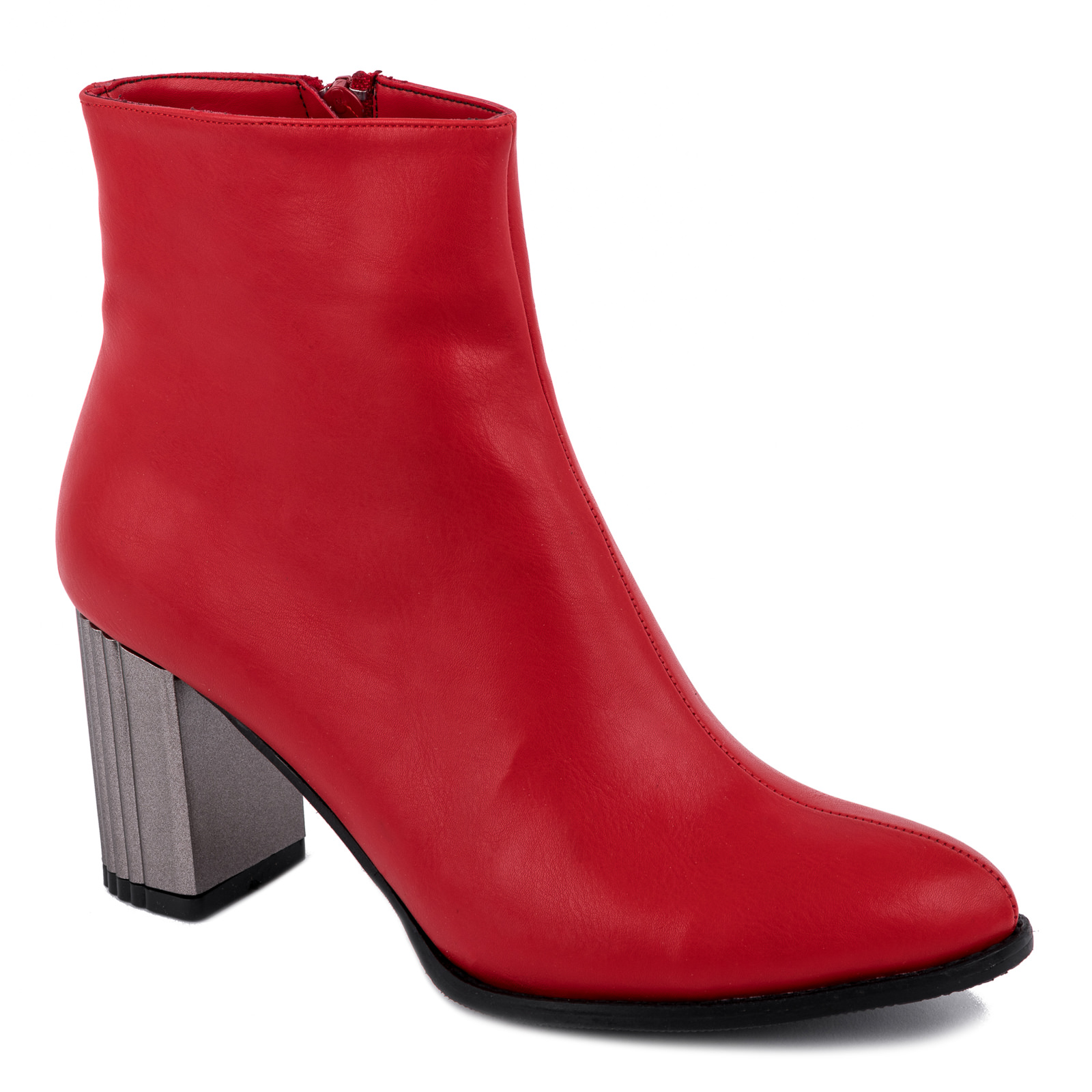 ANKLE BOOTS WITH SILVER BLOCK HEEL - RED