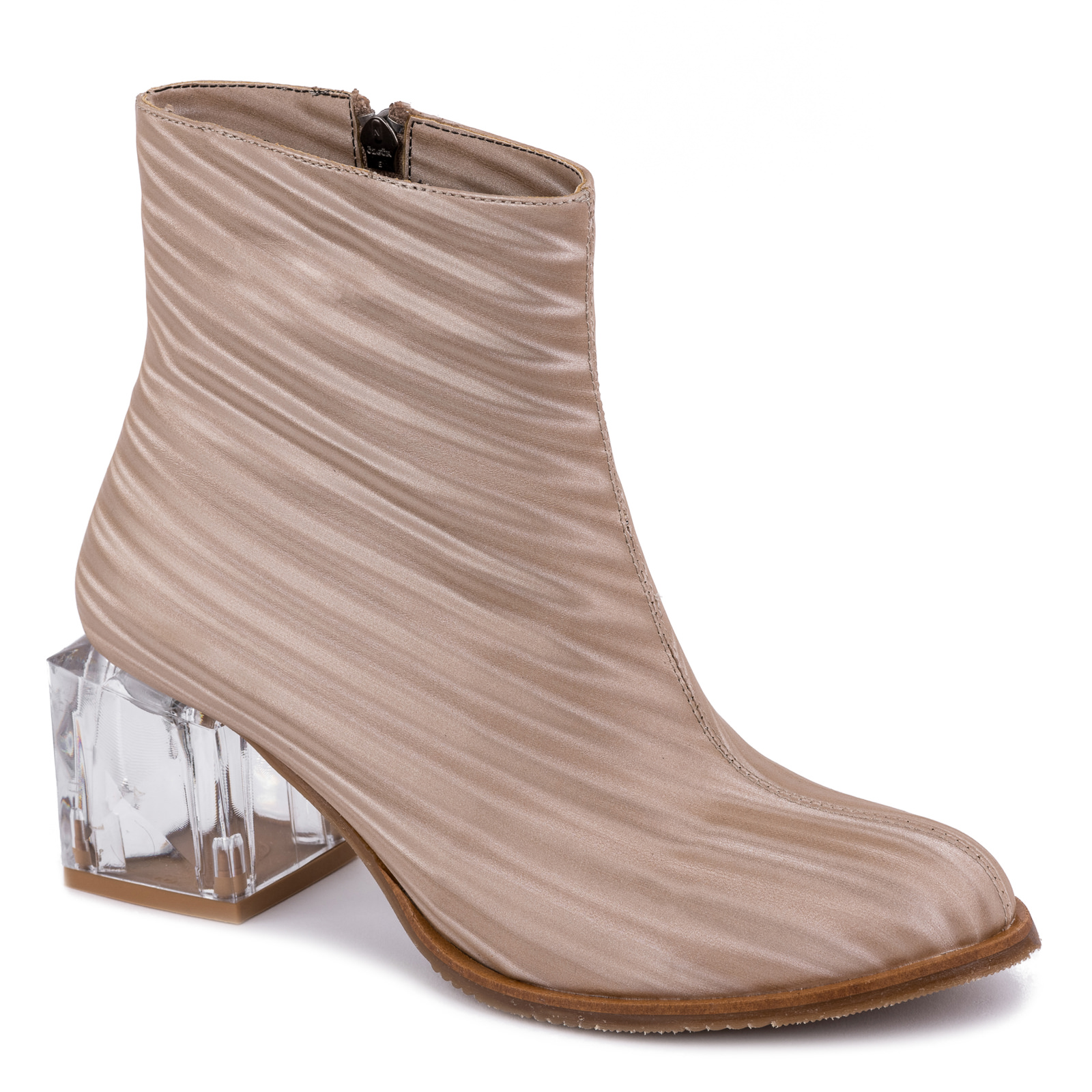 ANKLE BOOTS WITH CLEAR BLOCK HEEL - BEIGE