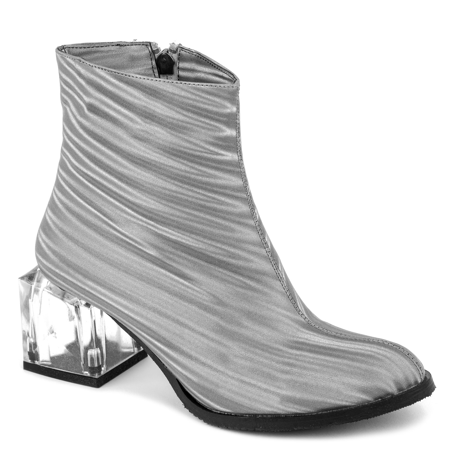 ANKLE BOOTS WITH CLEAR BLOCK HEEL - SILVER