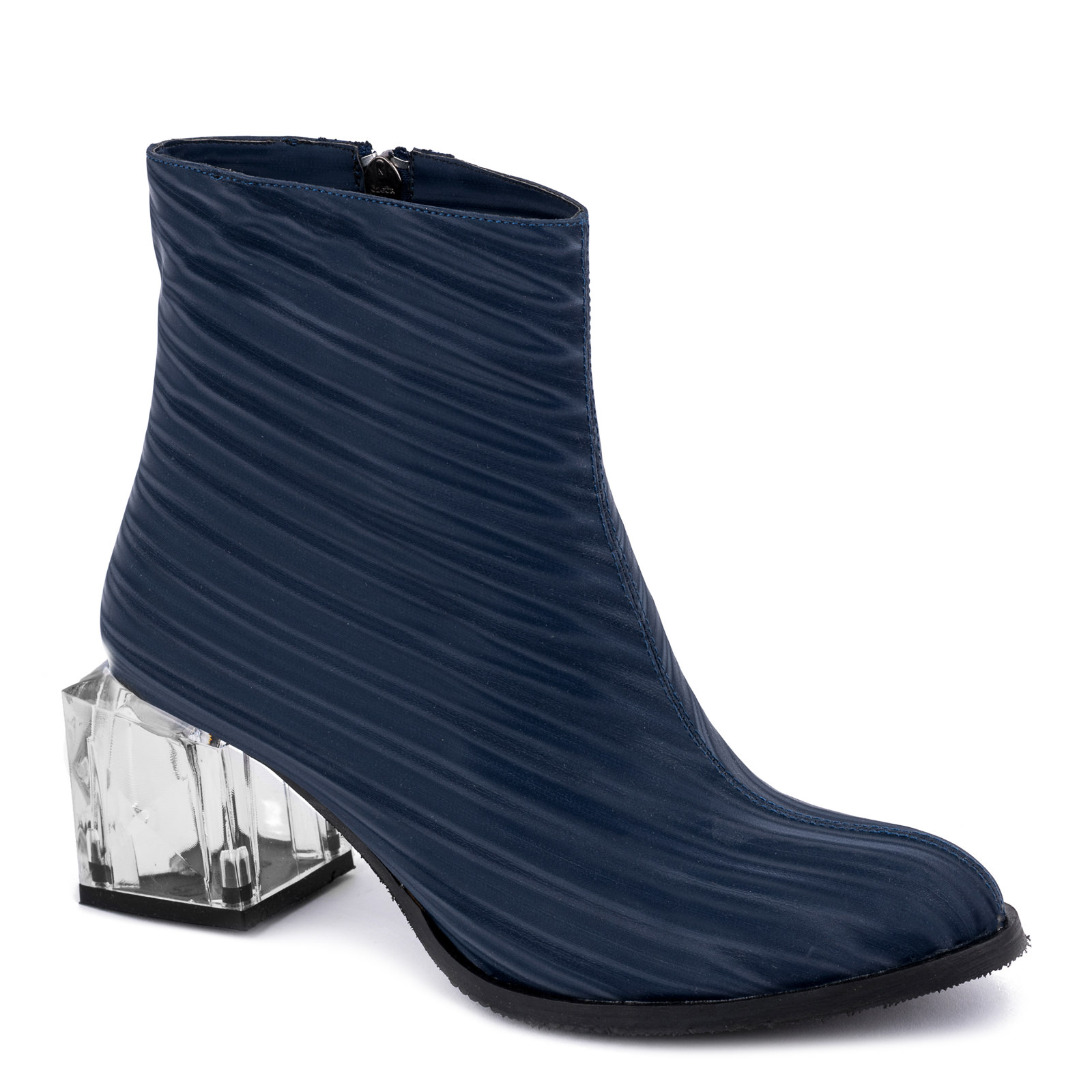 ANKLE BOOTS WITH CLEAR BLOCK HEEL - NAVY BLUE