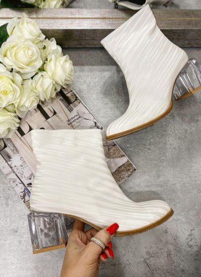 ANKLE BOOTS WITH CLEAR BLOCK HEEL - WHITE