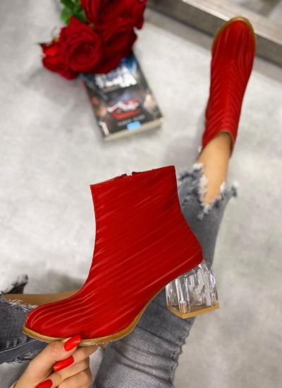 ANKLE BOOTS WITH CLEAR BLOCK HEEL - RED