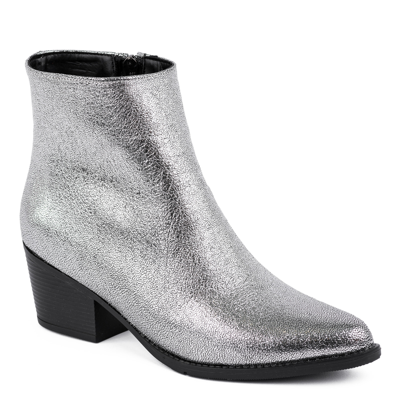 POINTED ANKLE BOOTS WITH THICK HEEL - SILVER