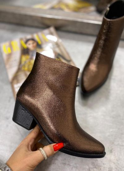 POINTED ANKLE BOOTS WITH THICK HEEL - BRONZE