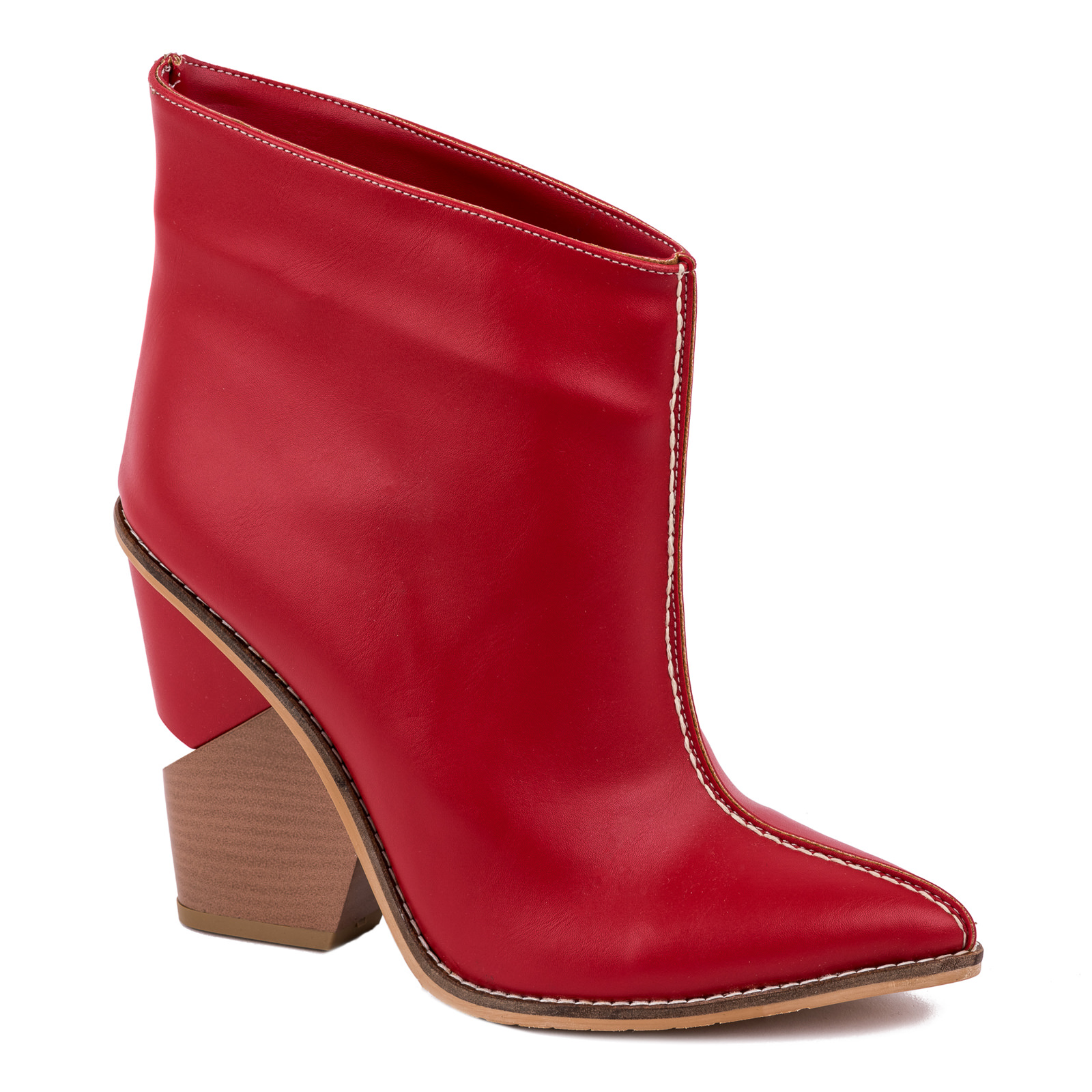 POINTED ANKLE BOOTS WITH THICK HEEL - RED